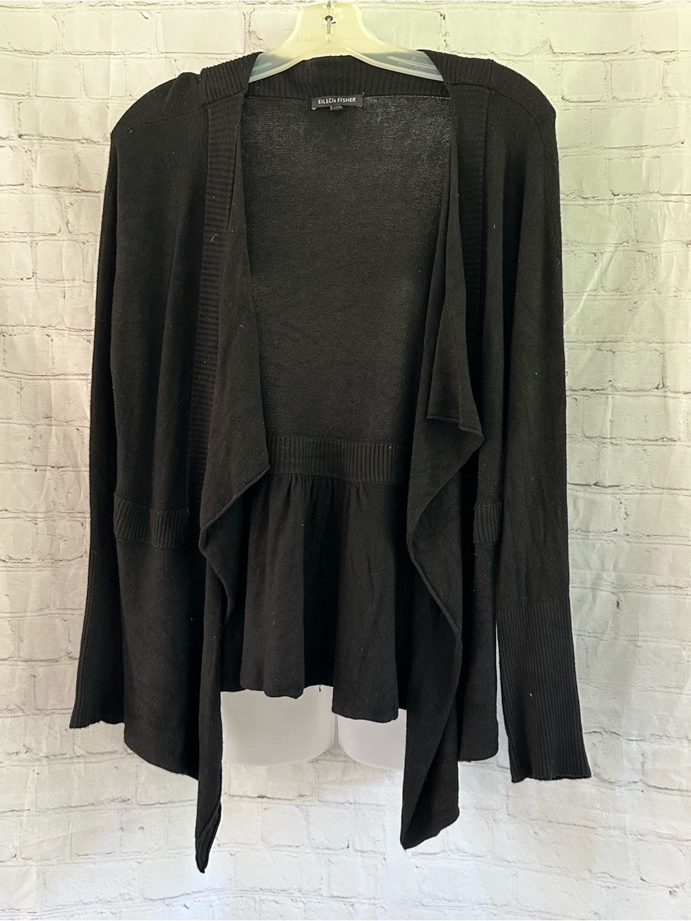 Eileen Fisher Black Draped Open-Front Sweater Cardigan size M